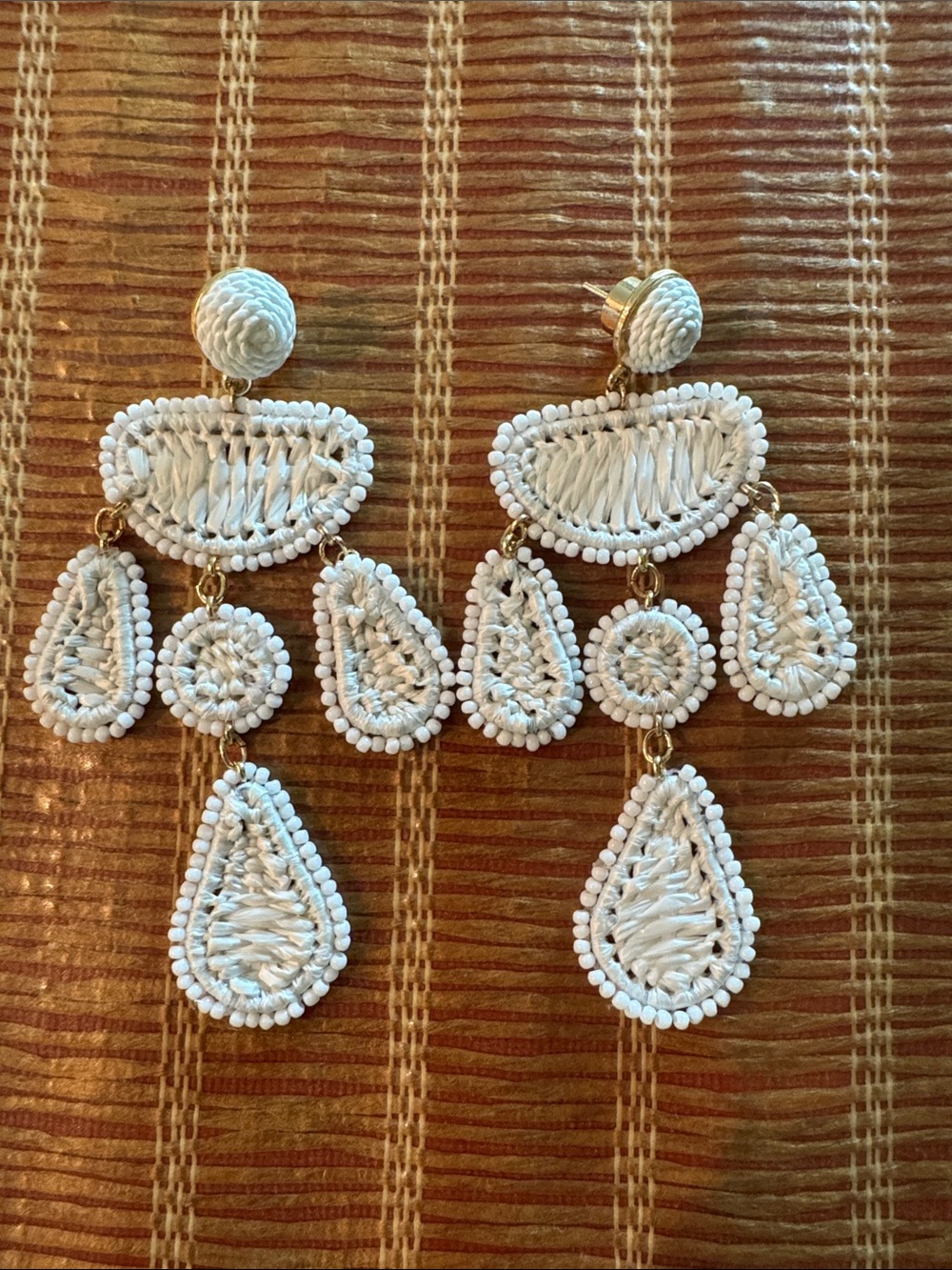 Chico's White Woven Beaded Drop Earrings